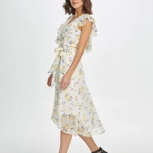 DKNY Yellow Floral High Low Dress